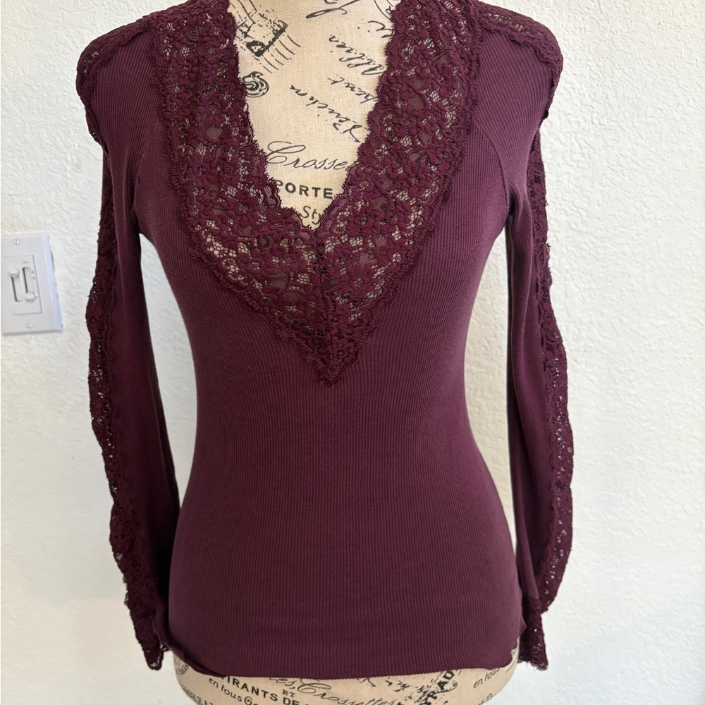 Chic Lace-Accented Plum Shirt
